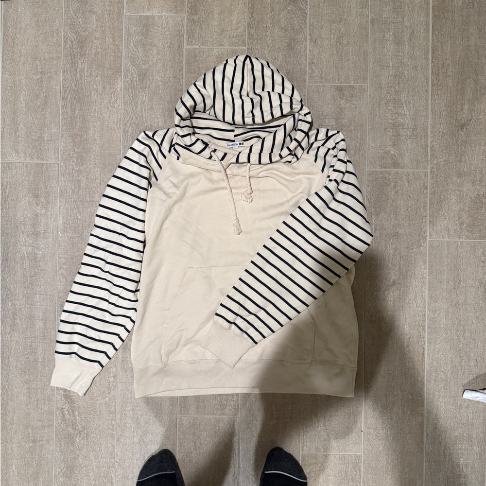 JW ANDERSON Cream and Black Striped Hoodie